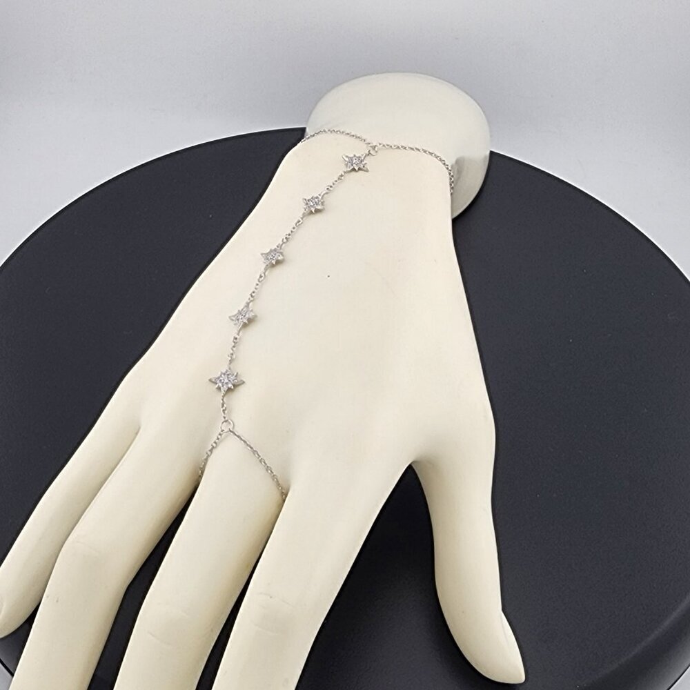 Sterling Silver 925 Hand Chain Bracelet with Ring – Star Design